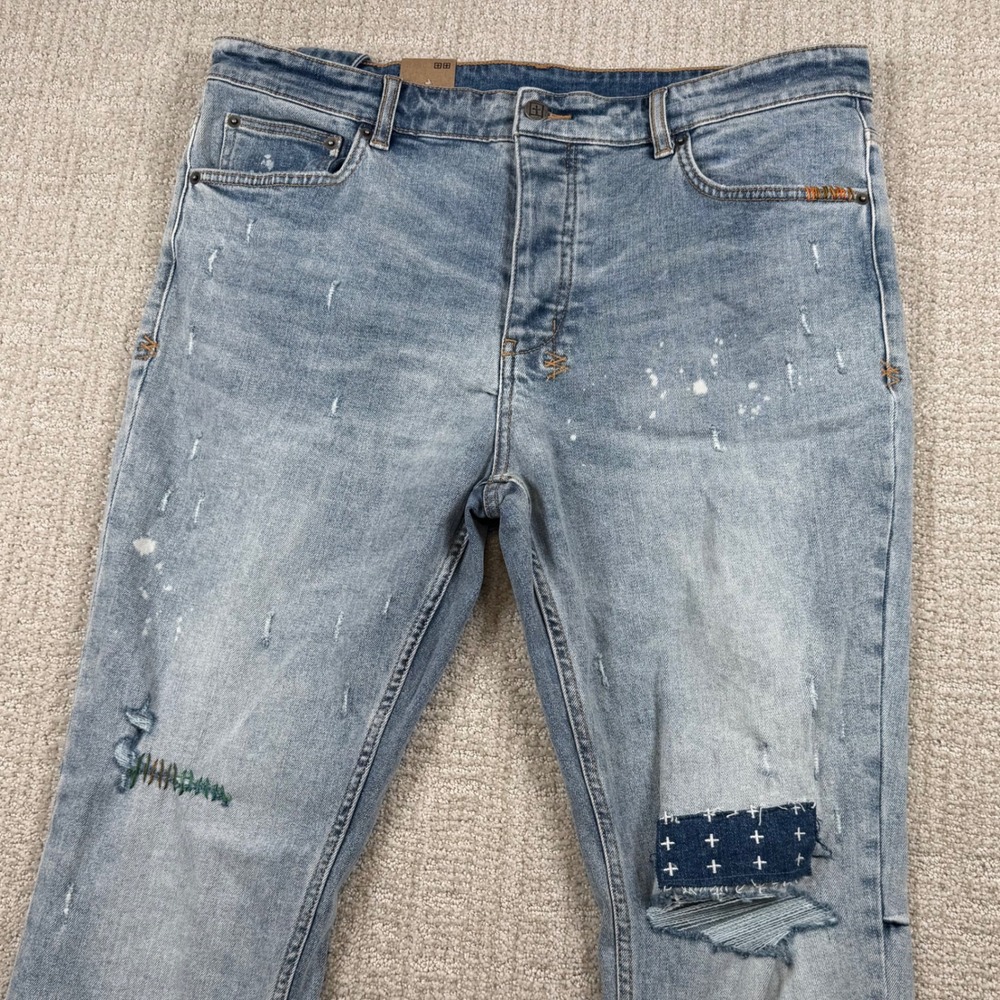 NEW Ksubi Mens 36x32 Chitch Kolor Stitch Slim Tapered Denim Blue Jeans